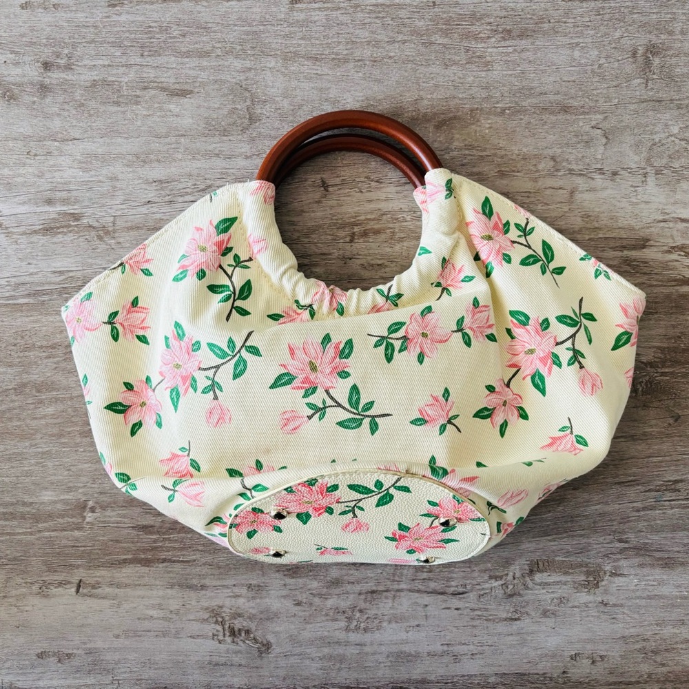 Draper James Bag Top Handle Purse Floral Pink Beige Canvas Boho Dainty See Below - Picture 2 of 12